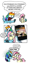 Size: 2004x4328 | Tagged: safe, artist:punkittdev, imported from derpibooru, fluttershy, rainbow dash, pegasus, 3ds, comic, duo, family guy, female, hey 🅱️eter, horsecomix, meme, phone, simple background, white background