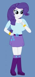 Size: 327x720 | Tagged: safe, artist:inferno55, imported from derpibooru, rarity, human, equestria girls, belt, big breasts, boots, breasts, busty rarity, clothes, high heel boots, shirt, shoes, skirt, solo