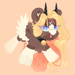 Size: 2500x2500 | Tagged: safe, artist:medkit, imported from derpibooru, oc, oc only, fly, hybrid, original species, pegasus, pony, accessory, bell, big eyes, blaze (coat marking), chest fluff, chibi, choker, coat markings, colored eyebrows, colored eyelashes, colored hooves, colored pupils, colored wings, deer tail, ear fluff, ears up, eye clipping through hair, eyebrows, eyebrows visible through hair, eyelashes, eyes open, eyeshadow, facial markings, feather, feathered wings, female, fluffy, fluffy tail, flying, happy, heart shaped, high res, horn, horns, horseshoes, long horn, long mane, looking back, loose hair, makeup, mare, multicolored hair, open mouth, paint tool sai 2, pegasus oc, raised eyebrows, short tail, simple background, smiling, socks (coat markings), solo, speedpaint, speedpaint available, spots, spread wings, tail, teeth, three quarter view, wall of tags, wings
