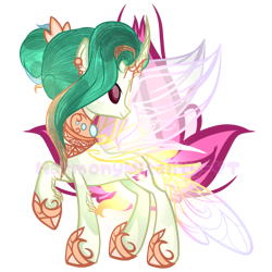 Size: 2048x2048 | Tagged: safe, artist:harmonyvitality-yt, imported from derpibooru, oc, oc only, changepony, hybrid, pony, hoof shoes, interspecies offspring, looking back, offspring, parent:princess celestia, parent:thorax, parents:thoralestia, raised hoof, simple background, solo, transparent background