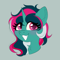 Size: 2048x2048 | Tagged: safe, artist:plushtrapez, imported from derpibooru, fizzy, pony, unicorn, bust, g1, g1 to g4, g4, generation leap, gray background, simple background, smiling, solo