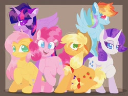 Size: 2732x2048 | Tagged: safe, artist:plushtrapez, imported from derpibooru, applejack, fluttershy, pinkie pie, rainbow dash, rarity, twilight sparkle, alicorn, earth pony, pegasus, pony, unicorn, colored pupils, group shot, mane six, raised hoof, twilight sparkle (alicorn)