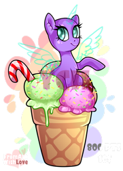 Size: 1280x1766 | Tagged: safe, artist:loverashley, imported from derpibooru, oc, oc only, alicorn, pony, alicorn oc, candy, candy cane, commission, ear fluff, food, horn, ice cream cone, micro, simple background, smiling, solo, transparent background, wings, your character here