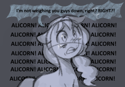 Size: 1030x715 | Tagged: safe, anonymous artist, imported from derpibooru, part of a set, sunny starscout, earth pony, pony, series:anorexic sunny, chanting, crying, dream, female, g5, gritted teeth, insecure, mare, nightmare, part of a series, scared, solo, speech bubble, talking, teeth