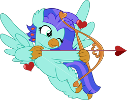 Size: 6341x5000 | Tagged: safe, artist:jhayarr23, imported from derpibooru, oc, oc only, oc:sea lilly, classical hippogriff, hippogriff, absurd resolution, arrow, bow (weapon), commission, heart, holiday, simple background, transparent background, valentine's day, ych result