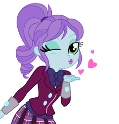 Size: 1244x1288 | Tagged: safe, artist:rainbowstarcolour262, imported from derpibooru, crystal lullaby, human, equestria girls, blowing a kiss, bowtie, clothes, crystal prep academy uniform, cute, female, lulladorable, one eye closed, one eye open, ponytail, school uniform, simple background, solo, transparent background, wink