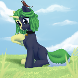 Size: 2000x2000 | Tagged: safe, artist:nika-rain, imported from derpibooru, oc, butterfly, pony, unicorn, cloud, cute, male, sky, solo