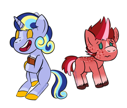 Size: 2000x1700 | Tagged: safe, artist:whimsicalseraph, imported from derpibooru, oc, oc only, oc:cherry turnover, oc:curlicue, earth pony, unicorn, book, chibi, duo, duo female, earth pony oc, female, horn, missing cutie mark, simple background, trans female, transgender, transparent background, unicorn oc, unshorn fetlocks