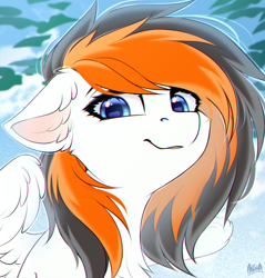 Size: 2100x2200 | Tagged: safe, artist:hakaina, imported from derpibooru, oc, oc only, oc:rainy sky, pegasus, pony, bust, commission, ear fluff, female, looking at you, looking down, looking down at you, mare, solo, wings, ych result