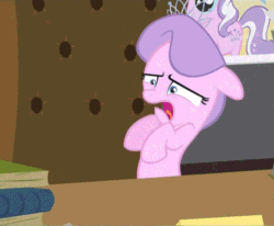 Size: 510x420 | Tagged: safe, edit, edited screencap, editor:undeadponysoldier, imported from ponybooru, screencap, diamond tiara, ponyville confidential, animated, catching, cute, edited gif, paper, ponyville schoolhouse, reaction image, reversed, solo