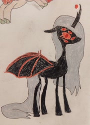 Size: 2337x3221 | Tagged: safe, artist:captain conundrum, autumn blaze, oc, oc only, alicorn, /bale/, bat wings, multiple eyes, red and black oc, solo, stickmare, traditional art, wings