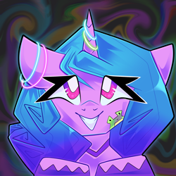 Size: 2048x2048 | Tagged: safe, artist:plushtrapez, imported from derpibooru, izzy moonbow, frog, pony, unicorn, bust, g5, glow rings, solo, white pupils