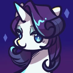 Size: 1080x1080 | Tagged: safe, artist:tkotu1, imported from derpibooru, rarity, pony, unicorn, bust, female, gradient background, lidded eyes, looking at you, mare, no pupils, smiling, smiling at you, solo, wingding eyes