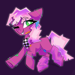 Size: 2048x2048 | Tagged: safe, artist:plushtrapez, imported from derpibooru, cheerilee, earth pony, pony, 80s, 80s cheerilee, bandaid, bandana, braces, clothes, leg warmers, one eye closed, smiley face, solo, white pupils