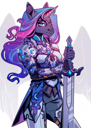 Size: 1280x1810 | Tagged: safe, artist:beracerbera, imported from derpibooru, princess luna, anthro, armor, solo, sword, weapon