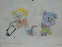 Size: 900x675 | Tagged: safe, artist:swordsparks, imported from derpibooru, twilight sparkle, bird, blue jay, pony, unicorn, blondecai, clothes, colored pencil drawing, crossover, crossover shipping, duo, female, lined paper, lying down, male, mordecai, mordetwi, photo, prone, regular show, rough sketch, shipping, sitting, straight, sweater, traditional art