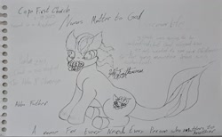 Size: 1652x1020 | Tagged: safe, artist:lilyfathom, imported from derpibooru, dragon, hybrid, pony, bible, capefirstchurch, christianity, ink drawing, notebook, pacifier, ponified, religious, sermon, sketch, solo, traditional art, youtube