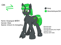 Size: 2048x1536 | Tagged: artist needed, safe, imported from derpibooru, oc, oc only, oc:scapegoat, changeling, original species, pony, unicorn, male, reference sheet, simple background, solo, white background