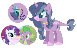 Size: 621x391 | Tagged: safe, artist:cintiasi, imported from derpibooru, rarity, spike, oc, oc:rylie, dracony, dragon, hybrid, pony, unicorn, base used, female, grin, interspecies offspring, male, offspring, parent:rarity, parent:spike, parents:sparity, screencap reference, shipping, simple background, smiling, solo, sparity, straight, transparent background