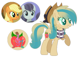 Size: 593x445 | Tagged: safe, artist:cintiasi, imported from derpibooru, applejack, coloratura, oc, oc:aurora, earth pony, pony, base used, earth pony oc, female, freckles, grin, magical lesbian spawn, mare, offspring, parent:applejack, parent:coloratura, parents:rarajack, screencap reference, simple background, smiling, transparent background