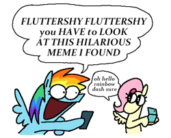 Size: 1972x1596 | Tagged: safe, artist:punkittdev, imported from derpibooru, fluttershy, rainbow dash, pegasus, pony, 3ds, cellphone, dialogue, duo, female, hoof hold, mare, phone, simple background, smartphone, speech bubble, white background, yelling