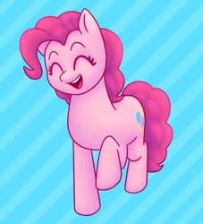 Size: 720x792 | Tagged: safe, artist:castawayke, imported from derpibooru, pinkie pie, earth pony, pony, ^^, eyes closed, open mouth, open smile, smiling, solo, striped background