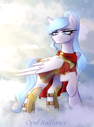 Size: 1888x2556 | Tagged: safe, artist:opal_radiance, imported from derpibooru, oc, oc:opal rosamond, pegasus, pony, cloud, soldier, solo, spartan