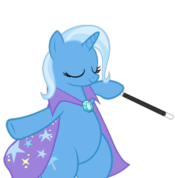 Size: 5600x5681 | Tagged: safe, artist:mrvector, imported from derpibooru, trixie, pony, unicorn, absurd resolution, bipedal, cape, chubby, clothes, cute, eyes closed, female, hind legs, magic wand, mare, plump, simple background, smiling, solo, standing on two hooves, transparent background, trixie's cape, wand, wide hips