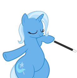 Size: 5600x5681 | Tagged: safe, alternate version, artist:mrvector, imported from derpibooru, trixie, pony, unicorn, absurd resolution, bipedal, chubby, cute, eyes closed, female, hind legs, magic wand, mare, plump, simple background, smiling, solo, standing on two hooves, transparent background, wand, wide hips