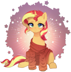 Size: 2103x2112 | Tagged: safe, artist:avrameow, imported from derpibooru, sunset shimmer, pony, unicorn, clothes, cute, female, oversized clothes, partial background, shimmerbetes, solo, sweater, transparent background