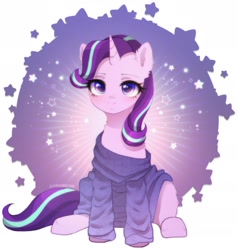 Size: 2002x2112 | Tagged: safe, alternate version, artist:avrameow, imported from derpibooru, starlight glimmer, pony, unicorn, alternate character, clothes, cute, ear fluff, female, glimmerbetes, oversized clothes, simple background, solo, sweater, white background