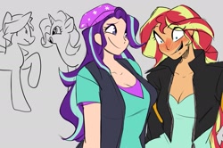 Size: 1885x1250 | Tagged: safe, artist:ecstasydemon, imported from derpibooru, starlight glimmer, sunset shimmer, human, pony, unicorn, duo, female, humanized, lesbian, shimmerglimmer, shipping