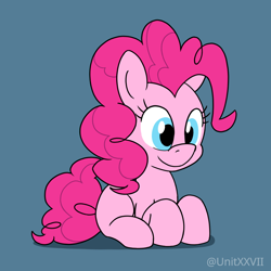 Size: 900x900 | Tagged: safe, artist:unitxxvii, imported from derpibooru, pinkie pie, earth pony, pony, blue background, female, simple background, solo