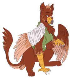 Size: 3000x3300 | Tagged: safe, artist:kikirdcz, imported from derpibooru, oc, oc only, oc:pavlos, griffon, bandage, broken bone, broken wing, clothes, male, simple background, solo, transparent background, wings