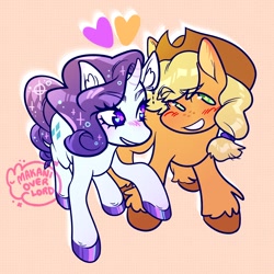 Size: 1560x1560 | Tagged: safe, artist:makanioverlord, imported from derpibooru, applejack, rarity, earth pony, unicorn, duo, female, heart, lesbian, rarijack, shipping