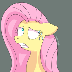 Size: 1000x1000 | Tagged: safe, artist:fruiitypieq, artist:shycookieq, imported from derpibooru, fluttershy, pegasus, pony, female, gray background, scared, simple background, solo, sweat
