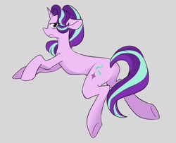 Size: 1543x1250 | Tagged: safe, artist:ecstasydemon, imported from derpibooru, starlight glimmer, pony, unicorn, butt, concave belly, featureless crotch, female, frown, gray background, mare, plot, simple background, solo