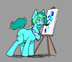 Size: 898x770 | Tagged: safe, artist:balileart, imported from derpibooru, oc, oc only, oc:blue stroke, earth pony, canvas, lidded eyes, mouth hold, paintbrush, painting, solo