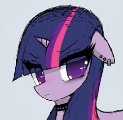 Size: 1025x995 | Tagged: safe, artist:mangofoxx, imported from derpibooru, twilight sparkle, alicorn, pony, choker, ear piercing, eye clipping through hair, floppy ears, piercing, solo