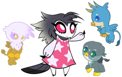 Size: 1810x1144 | Tagged: safe, artist:ponygamer2020, imported from derpibooru, gabby, gallus, gilda, anthro, avian, bird, demon, griffon, avian demon, baby, baby griffon, bird demon, chick, chickub, clothes, crossover, cub, cute, daaaaaaaaaaaw, dress, female, flying, gabbybetes, gallabetes, gildadorable, griffon trio, helluva boss, male, octavia (helluva boss), show accurate, simple background, smiling, tail, transparent background, vector, weapons-grade cute, wings, younger