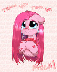 Size: 800x1000 | Tagged: safe, artist:inkypuso, imported from derpibooru, pinkie pie, earth pony, pony, blushing, crying, cute, diapinkes, female, heart, mare, pinkamena diane pie, solo, tears of joy