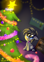 Size: 2150x3035 | Tagged: safe, artist:pozya1007, imported from derpibooru, oc, oc only, pegasus, pony, christmas, christmas tree, cute, female, filly, foal, holiday, smiling, solo, starry eyes, tree, wingding eyes