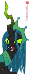 Size: 1566x4000 | Tagged: safe, artist:frownfactory, imported from derpibooru, queen chrysalis, changeling, changeling queen, the ending of the end, crazy face, crown, faic, fangs, female, horn, jewelry, open mouth, regalia, simple background, solo, transparent background, ultimate chrysalis, vector