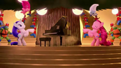 Size: 1000x562 | Tagged: safe, imported from derpibooru, pinkie pie, rarity, earth pony, pony, turtle, unicorn, christmas, christmas 2016, christmas lights, christmas tree, commercial, eyes closed, guy diamond, holiday, irl, lego, leonardo, michelangelo, musical instrument, photo, piano, princess poppy, target (store), teenage mutant ninja turtles, the nutcracker, the toycracker, toy, toy soldier, tree, trolls, youtube link