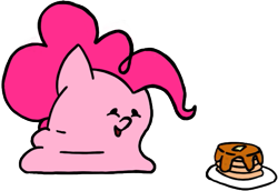 Size: 577x397 | Tagged: safe, artist:aprilfools, pinkie pie, blob ponies, dot eyes, female, food, pancakes, simple background, smiling, solo, transparent background