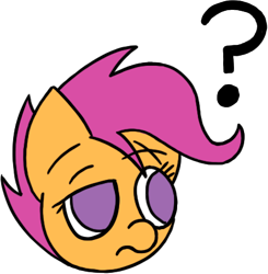 Size: 425x434 | Tagged: safe, artist:aprilfools, scootaloo, pegasus, pony, /bale/, female, filly, question mark, raised eyebrow, simple background, solo, transparent background