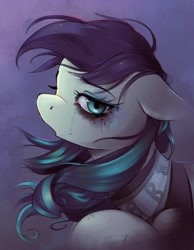 Size: 3186x4096 | Tagged: safe, artist:fladdrarblyg, artist:vanillaghosties, imported from derpibooru, coloratura, earth pony, pony, crying, female, flowing mane, looking at you, makeup, mare, messy mane, rara, solo