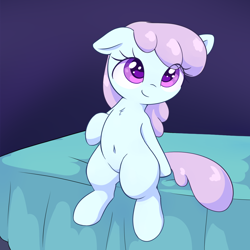 Size: 2000x2000 | Tagged: safe, artist:sileniris, imported from twibooru, oc, oc:royal creme, earth pony, pony, bed, image, png, solo