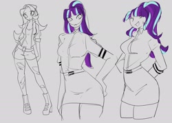 Size: 1750x1250 | Tagged: safe, artist:ecstasydemon, imported from derpibooru, starlight glimmer, human, equestria girls, clothes, frown, sketch, skirt, smiling, solo, standing