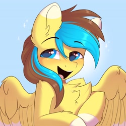 Size: 4096x4096 | Tagged: safe, artist:kebchach, imported from derpibooru, oc, oc only, oc:okopod, pegasus, pony, birthday gift art, cute, gift art, happy, looking at you, male, pegasus oc, pegasus wings, pony oc, smiling, smiling at you, solo, sparkles, wings